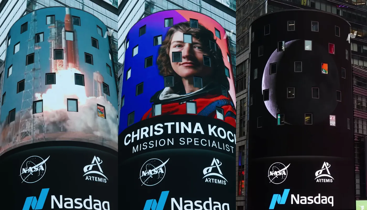 나스닥 타임스퀘어 전광판을 수놓은 '아르테미스 II'